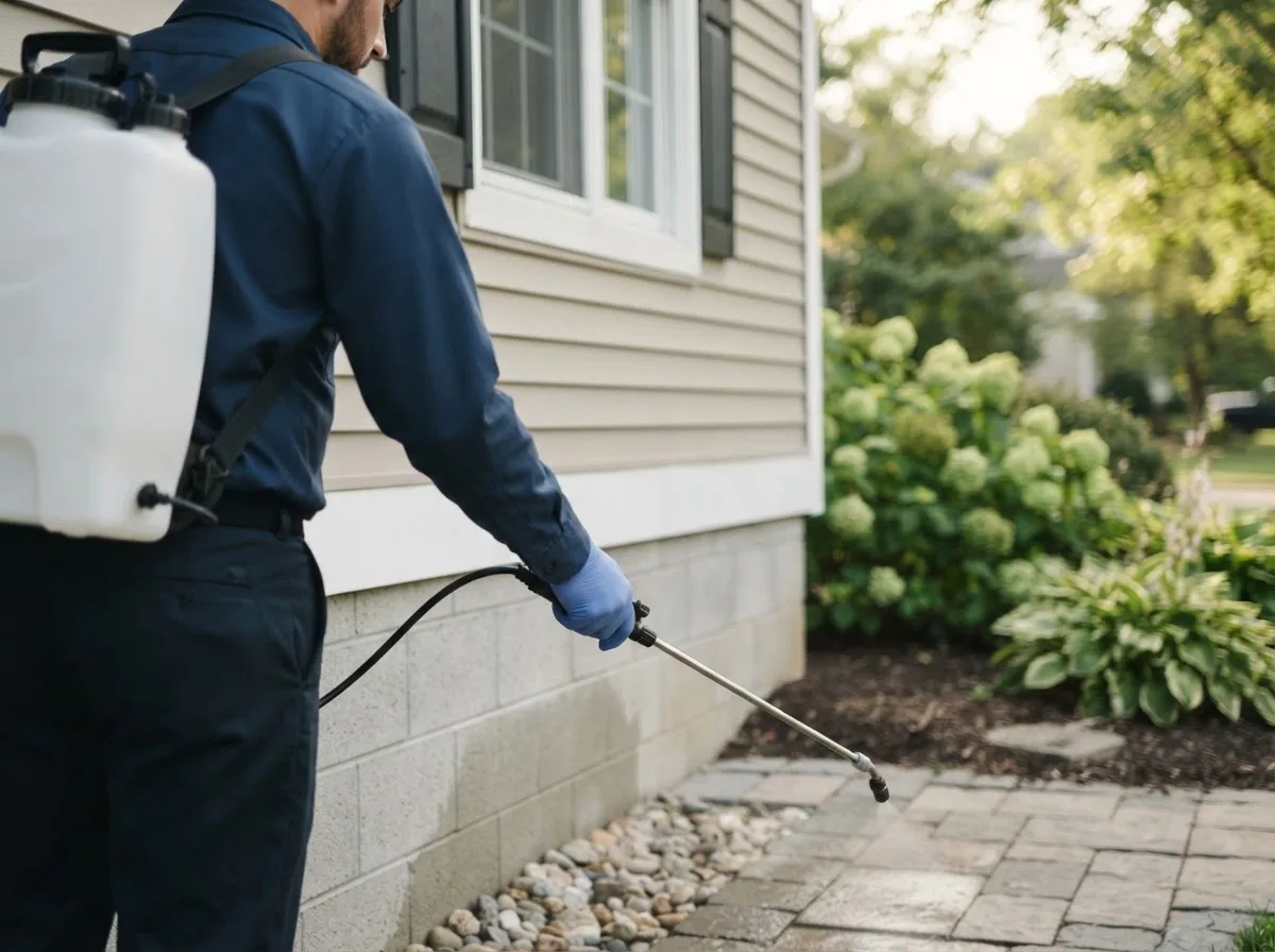 Pest control technician inspecting a home in Colp, IL